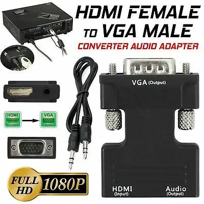 £5.09 • Buy 1080P HDMI To VGA Converter Adapter Connector Cable With Audio Output Quality UK