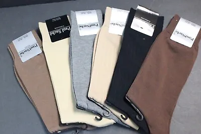 6 PAIRS MEN'S DRESS SOCKS SIZE 10-13 Shoe 8-12 COTTON Black Brown Tan Gray • $13.98