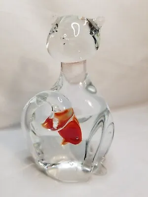 Vintage Naughty Cat Goldfish In Belly Hand Blown Glass Paperweight  Murano Style • $14.99