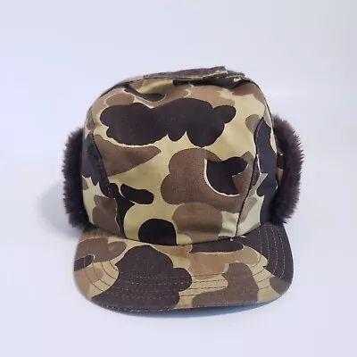 Vintage ‘80s GORE TEX Duck Camo Hunting Hat Thinsulate Ear Flap Size L (23”) USA • $38