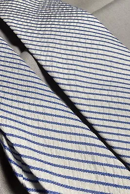 J. Crew Men's Tie ~ White With Blue Stripes ~ Silk Blend ~ 2 1/2  Wide • $4.99