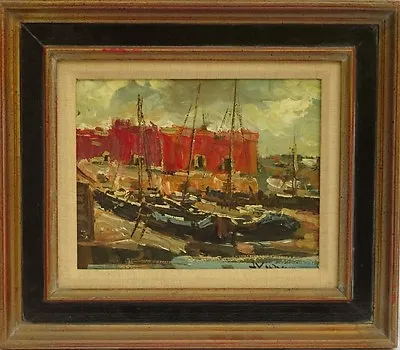 Northeastern Regionalist Oil Painting  Resting In The Harbor  Rockport MA • $400