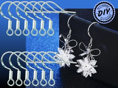 50 X 925 Stamped Silver Fish Earring Hooks Wires Jewellery Making Findings DIY • £3.45