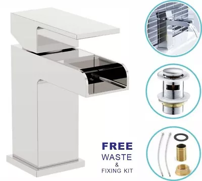 £19.10 • Buy Luxury Bathroom Waterfall Faucet Chrome Basin Sink Monobloc Mixer Cloakroom Tap