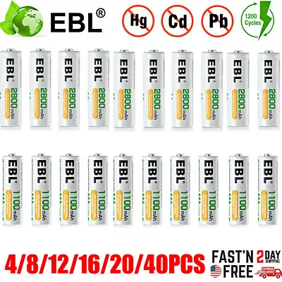 EBL Lot AA AAA NI-MH Rechargeable Batteries 2800mAh 1100mAh + Box For Flashlight • $60.99