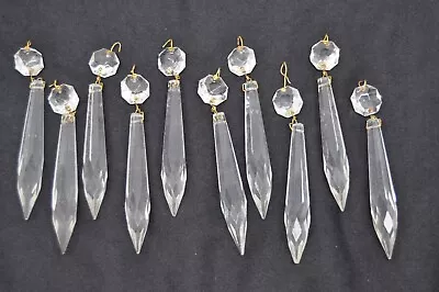 10 Vintage Cut Crystal Prisms Gold Pins Chandelier Lustre Lamp Parts Spear 4  • $20