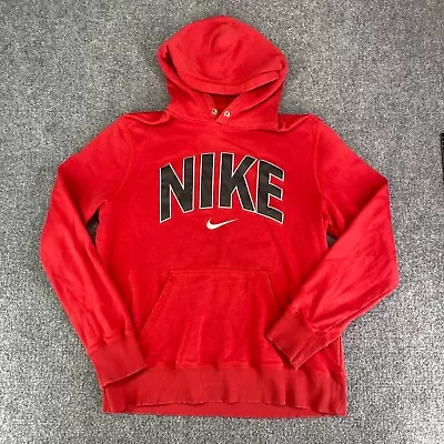 Nike Sweatshirt Men's Large Red Spell Out Pullover Sportswear Fleece Hoodie • $19.88