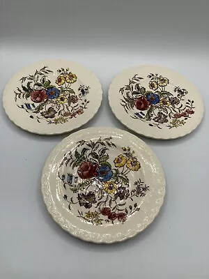 3 Vernon Kilns May Flower Hand Painted 6 1/2  Bread & Butter Poppytrail Metlox • $13.99