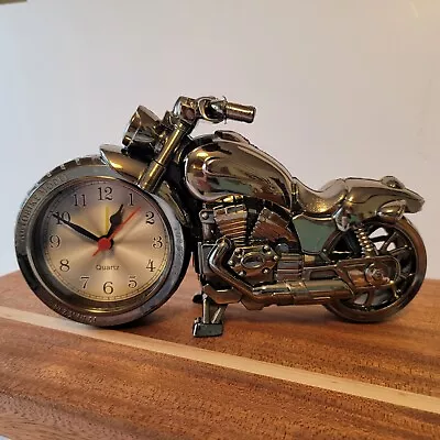 Vintage Quartz Motorcycle Desk Clock Battery Operated Chrome Silver Color • $12.99