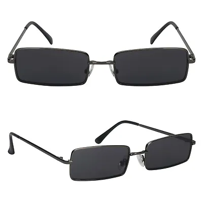 Super Retro Rectangle Shape Sunglass Wire Metal Frame Grey Red Green Light Blue • $17.59