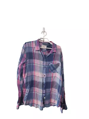 Rails Flannel Shirt Medium Charli Plaid Linen Blend Blue Purple • $29.97