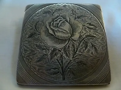 Art Deco 800 Polish Silver Niello Hand Engraved With Rose Woman's  Compact  • $139