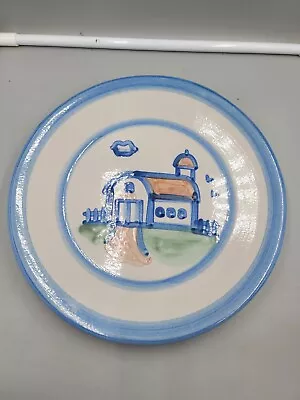 M.A. Hadley Pottery Hand Painted Folk Art Country 11  Farm Barn  DINNER PLATE • $20