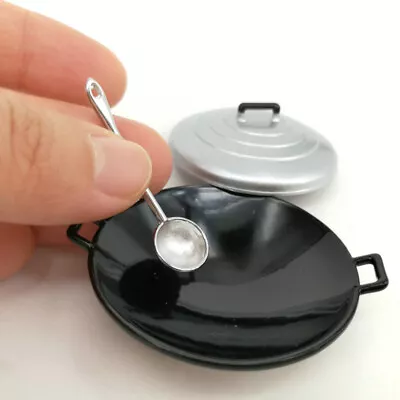 1:12 Scale Dollhouse Miniature Wok Cooking Pot Spoon Kitchen Accessorie Metal • $9.39