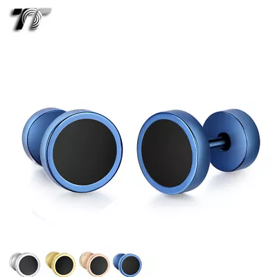 TT Surgical Steel Round Fake Ear Plug Earrings 4 Colours 6-12mm (BE281) NEW • £6.26