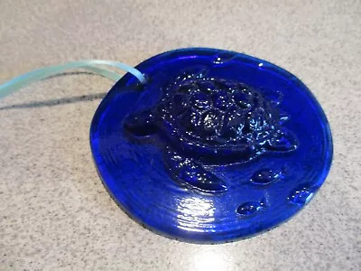 Blenko Cobalt Blue Pressed Glass Sun Catcher Turtle 3.5  Ornament • $9.99