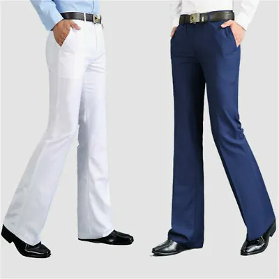 Retro 60s 70s Men Bell Bottom Pants Flare Slim Fit Formal Dress Trouser Business • $37.90