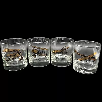 VINTAGE Airplane Highball Old Fashioned Rocks Bar Glasses Set Aviation Pilot MCM • $69.96