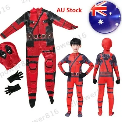 Kids/Adult Deadpool Costume Cosplay Jumpsuit Birthday Masquerade Family Party • $25.99