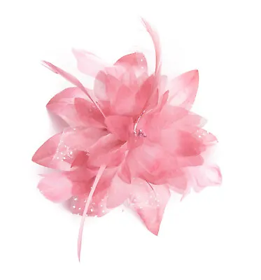 Dusky Pink Feather Comb Fascinator Wedding Races Proms Bridal Hair Accessory • £4.45