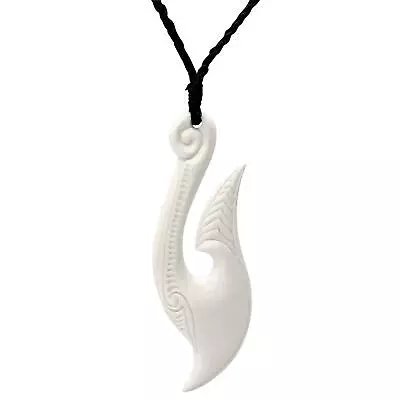 Bovine Bone Necklace Long Curved Hei Matau Pendant Maori Style - 81stgeneration • $34.88