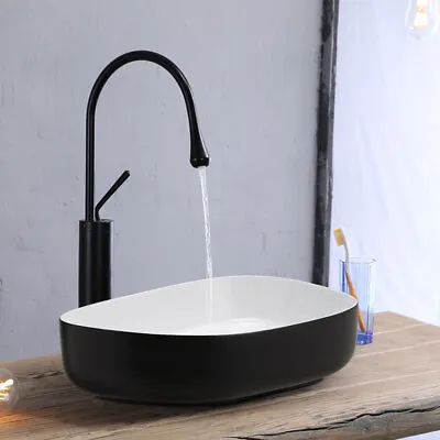 Ceramic Bathroom Vanity Wash Basin Sink Countertop Irregular Bowl Modern Black • £85.95