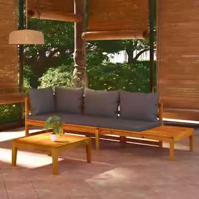 VidaXL 3 Piece Garden Lounge Set With Dark Grey Cushions Acacia Wood • $865.77