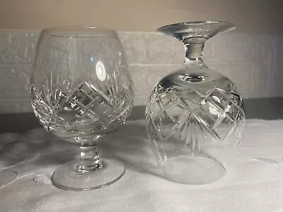 Pair Of Cut Glass Lead Crystal Brandy Balloons Cognac Glasses • £5