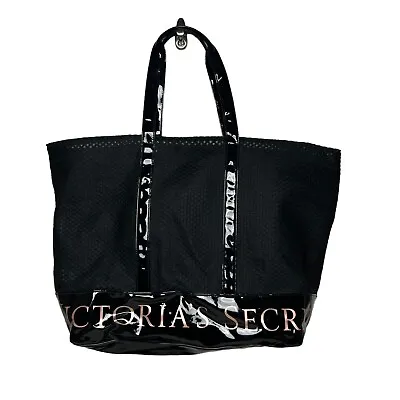 Victoria’s Secret LARGE Black Tote Bag Weekend Travel Laptop Laundry Beach MESH • $16.95
