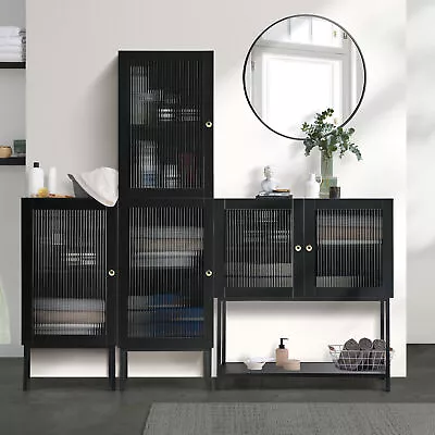 Oikiture Bathroom Cabinet Storage Toilet Cupboard Tempered Glass Door Black • $90.90