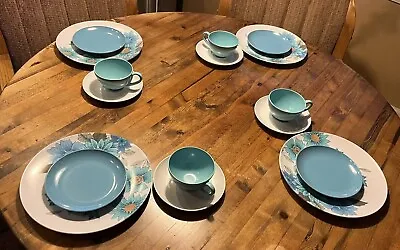 Vintage 1950’s Beverly Prolon Melmac Teal Floral Dinnerware Set- 16 Pieces • $49.95