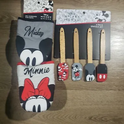 6 Piece Kitchen Set Disney Minnie & Mickey Mouse 4 Spatulas & 2 Mini Mitts NEW • $26.90