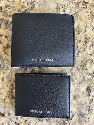 New Michael Kors Mens Cooper Black Pebbled Leather Billfold Wallet W/ Card Case • $50