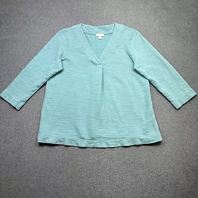 Pure Jill Top Womens Small Blue Aqua Terry Cotton V Neck Casual Yoga Outdoor S • $14.38