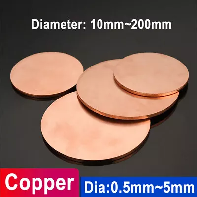 Solid Pure Copper Discs Blanks Metal Round Sheets Dia 10mm~200mm Thick 0.5mm-5mm • £2.84