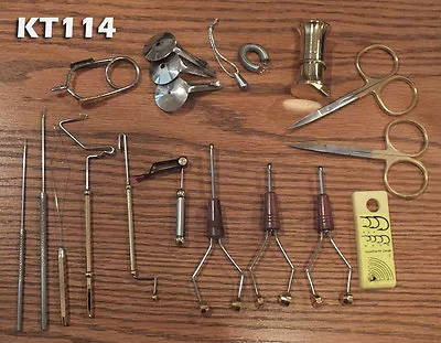 18 Piece Fly Tying Tool Kit  W/Ceramic Bobbins Curved & Straight Scissors KT114 • $33.12