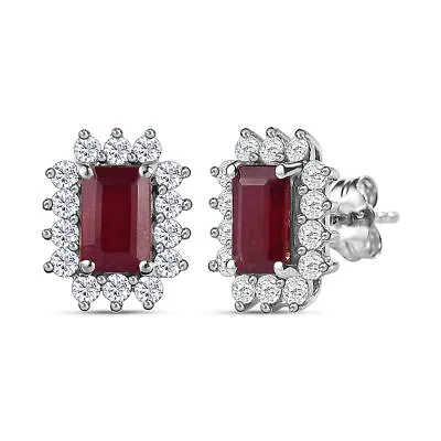 TJC 2.22ct Ruby Stud Earrings For Women In 9ct White Gold With Push Back • £299.99