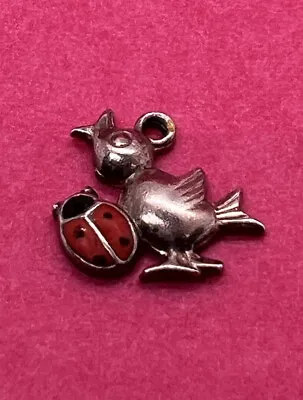 Vintage Darling 835 Sterling Silver Red Enamel Bird Ladybug Charm German .9 • $65