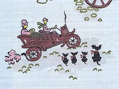 Vintage Barkcloth Fabric Curtain Automobile Puppies 73 L X 32 W • $18