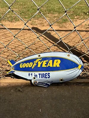 Vintage Porcelain Goodyear Tires Blimp 1962 Dated Gas And Oil Sign • $53