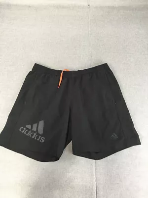 Adidas Mens Shorts Size M Black Big Logo Drawstring Elastic Waist Pockets • $13.98