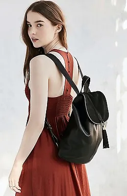 Urban Outfitters Ecote Ring Backpack Black Faux Leather Suede Flap Tassel NEW • $58.50