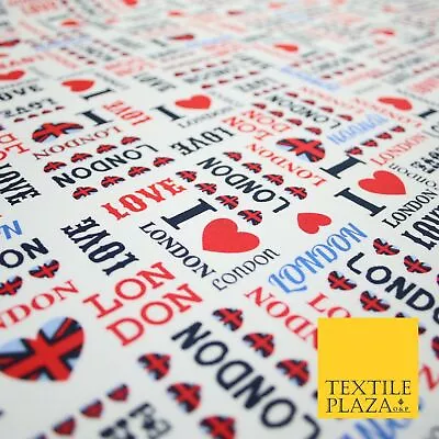 I LOVE LONDON Hearts Platinum Jubilee Union Jack Printed 100% Cotton Fabric 7078 • £1.50