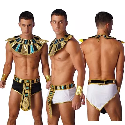 Men Ancient Greek Roman Costume Halloween Egyptian King Pharaoh Cosplay  Outfits • £26.15