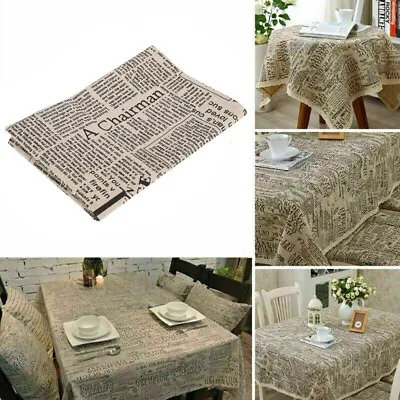100x140cm Cotton Linen Fabric Print English Newspaper Table Cloth Home Decor UK • £6.99