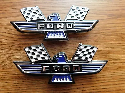 Ford Crossed Flag Fender Emblems Blue Mustang Fairlane Galaxie Falcon 1963 1964+ • $187.31