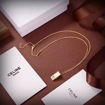 CELINE Necklace Rectangular Crystal Gold • $120