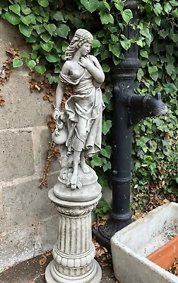 Jug Lady StatueGarden Stone Ornament With Elegant Plinth ColumnFemale Sculptur • £165