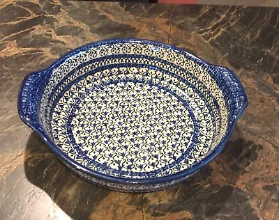 Polish Pottery Pie Dish/baker (or Serving Bowl) In Blue/green Pattern • $65