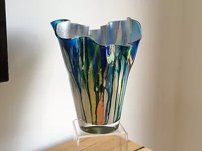 Vintage Italian Murano Zanfirico Fazzoletto Multi Colours Aventurine Glass Vase • £9.99